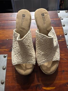 White Mountain Beige Crochet Slide Wedges